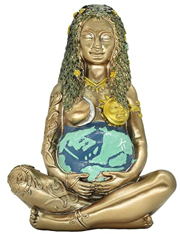 Mutter Erde Gaia Statue Göttin Figur Harz Wicca Altar Tischdekoration für Hexe Spirituelle Raumbedarf Sammlungen, Bronze Blau lackiert