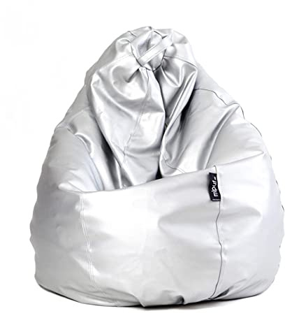 MiPuf - Puff Pera XXL Plata | Puff con Relleno Incluido EPS de Alta Recuperación | Fabricado en España con Tejido Polipiel Alta Resistencia | Puf Gran Comodidad Doble Costura y Doble Cremallera