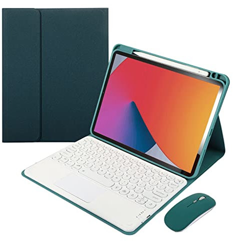 Funda con Teclado para Xiaomi Pad 5/5 Pro, Contiene la Letra Ñ, Teclado Retroiluminado De 7 Colores con Panel Táctil, Portalápices, Teclado Bluetooth Desmontable,Green2 with Mouse