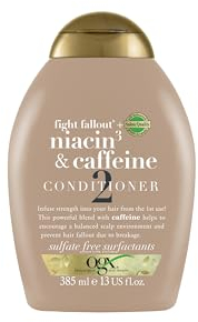 OGX Fight Fallout Niacin & Caffeine Conditioner (385 ml), kräftigende Haarpflege Spülung, hilft Haarbruch bedingten Haarausfall zu verhindern