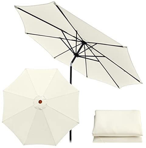 Toldo de repuesto para sombrilla de 9.8 pies, paño de repuesto universal para paraguas, cubierta de parasol de jardín para jardín, patio, playa, piscina, mesa de mercado (3 m/8 varillas, blanco)