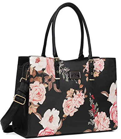 MOSISO Laptop Tote Sac Compatible avec MacBook, 17-17,3 Pouces Notebook and Chromebook, Pivoine Hydrofuge PU Cuir Voyager Travailler Mallette avec Ajustable PU Handle, Noir