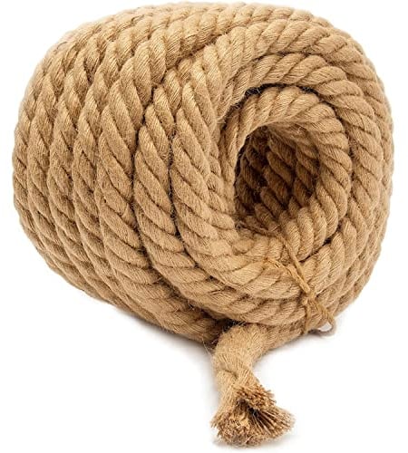awagas Cuerda de yute con cordel, cuerda de cáñamo gruesa natural resistente de 26 mm, cuerda de yute trenzada, cuerda de manila retorcida, decoración de jardín cuerda de jardinería DIY (26 mm/15 m)
