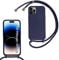 MBSLFY Lanyard Case for iPhone 14 Pro Max, Liquid Silicone Protective Phone Case with Strap Adjustable Neck Cord Necklace Soft Cover for iPhone 14 Pro Max, Navy blue