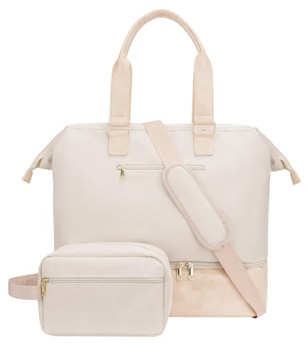 MINKARS Weekender Bag, Beige, Personal Item - 17 Inch, Wochenendtasche mit Schuhfach