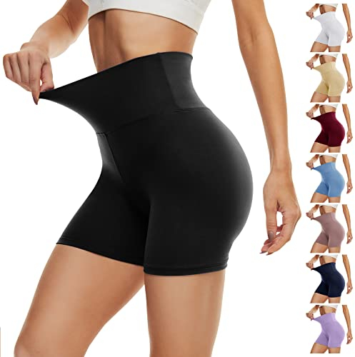DDOBB Radlerhose Damen Kurze Shorts Sporthose Leggings Blickdicht High Waist Elastisch Unterhosen Fitness Hotpants Sommer Boxershorts(Schwarz,L-XL)