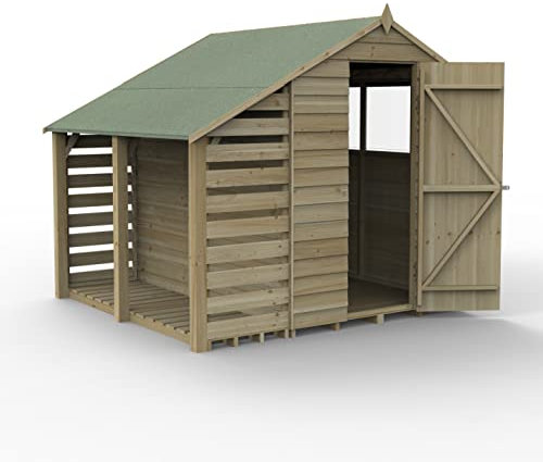 Forest Garden 4LIFE Apex Shed 5x7 - Single Door - 2 Windows - With Lean-To