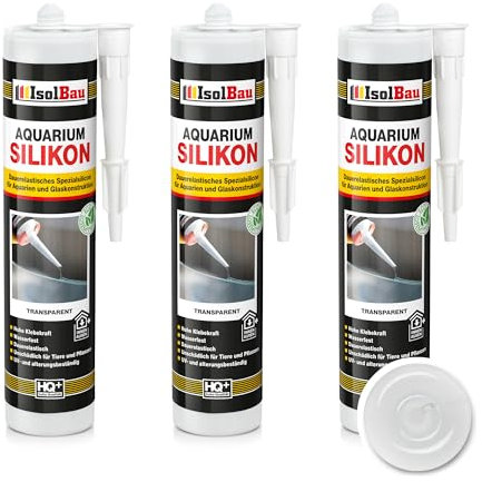 Isolbau Aquarium Silikon 3 x 300 ml Transparent - Dauerelastisches Spezial-Silikon für Aquarien & Glaskonstruktion - Für Innen- & Außenbereich – Kartusche