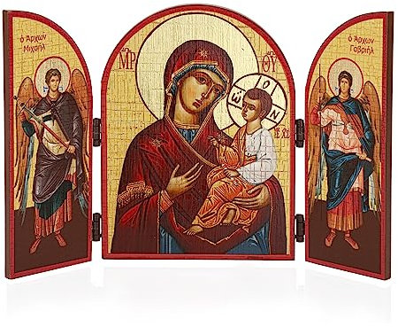 NKlaus Muttergottes Schnell Erhörende Ikone Triptychon Holz 25x16cm Christlich 13812