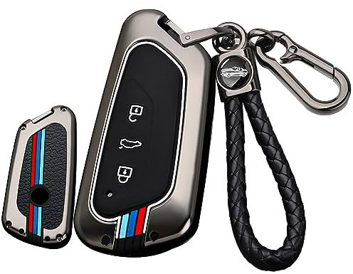 ontto Autoschlüssel Hülle Passt für VW Golf 8 ID.3 ID.4 ID.6 Seat Leon MK 4 Tarraco Ateca für Skoda Octavia 2020-2023 Schlüsselhülle Metall Schlüsselbox Cover Schlüsselanhänger 3 Taste-D Schwarz