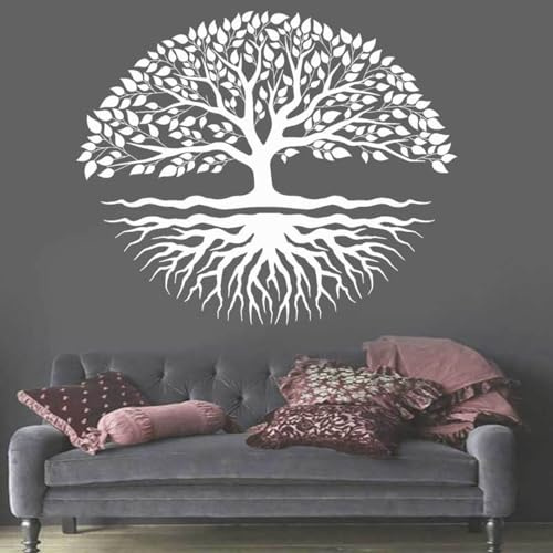 Adesivo murale Albero della vita Biblioteca scolastica Sala studio Camera da letto Soggiorno Decorazione domestica Adesivo murale in vinile Carta da parati, No.2 Bianco, 85x72 cm