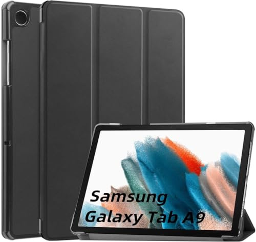 Wigento Für Samsung Galaxy Tab A9 3folt Wake UP Smart Standfunktion Cover Schwarz Tablet Tasche Etuis Hülle