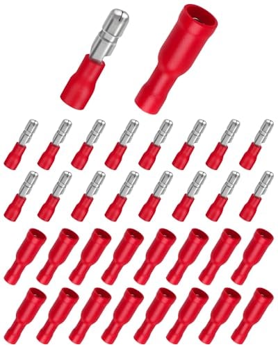 Bolatus - 100 capicorda 0,5 – 1,5 mm², connettore rotondo rosso e manicotti circolari, connettori isolati per auto