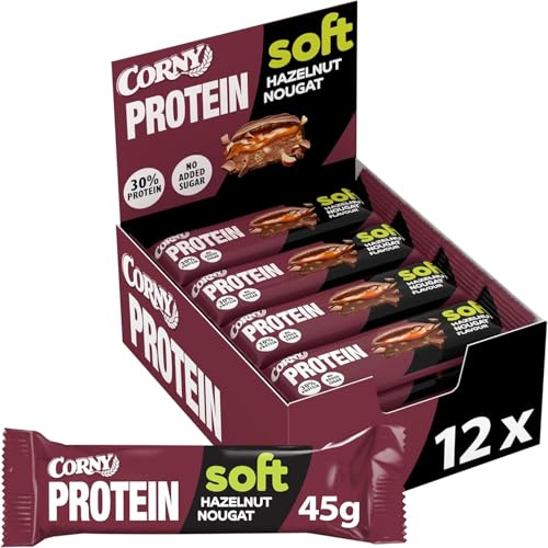 Proteinriegel Corny Soft Hazelnut-Nougat | 30% Protein | Vorratsbox | 12 x 45 g