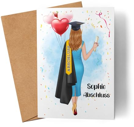 Kiddle-Design Bachelor Master Abitur 2025 Karte Abschlusskarte Personalisiert Name Dr Doktor Absolventin Damen Frauen Abi Schulabschluss Glückwunschkarte