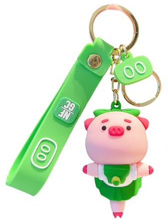 ZDHC Niedlicher Ballerina Tänzerin Schwein Schlüsselanhänger Kawaii Anime Ballett Tiere Puppe Schlüsselanhänger PVC Autoschlüssel Tasche Anhänger für Frauen Mädchen, grün, One size