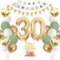 30. Geburtstag Deko Salbeigrüne - Luftballon für Männer und Frauen, Ballon Grün Weiß Gold, Zahl 30 Folienballon, Tortendeko für Dekoration