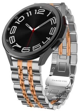 Hinnwer 20mm Cinturino per Samsung Galaxy Watch FE/Galaxy Watch 7/6/5/4 (40mm 44mm), Cinturino per Orologio Acciaio Inossidabile Metallo per Samsung Galaxy Watch 6 Classic (43mm 47mm) Argento+Oro Rosa