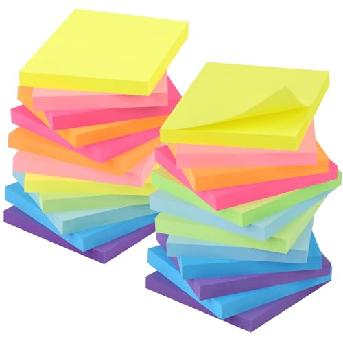 ZCZN 24 Blöcke Haftnotizen 76 x 76 mm, Klebezettel zum Beschriften, 8 Neonfarben Sticky Notes für Büro Zuhause Schule, 80 Blatt Pro Block