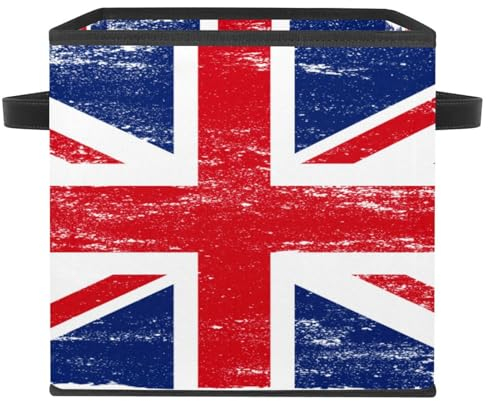 VAPOKF Faltbare Aufbewahrungsbox, Stoff-Aufbewahrungskorb, Würfel, Organizer, Behälter mit Griffen für Spielzeug, Kleidung, Bücher, Schrank, Schlafzimmer, Zuhause – UK British Union Jack