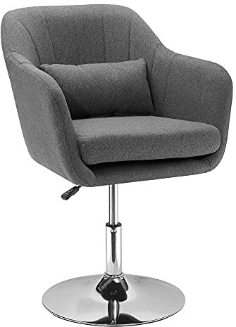 HOMCOM Fauteuil de Salon Chaise Relax Fauteuil de Chambre Grand Confort - Coussins lombaires Hauteur réglable pivotant 360° piètement en métal chromé - Gris foncé