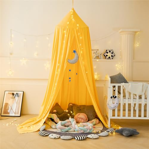 CULASIGN Betthimmel Babybett, Baldachin Kinderzimmer Moskitonetz, Mädchen Prinzessin Baumwolle Bettvorhang für Spiel Lesen Schlafzimmer Ankleidezimmer (Gelb)