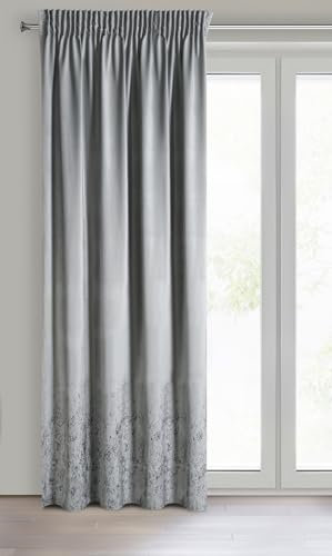 Eurofirany MIRELA - Tenda in velluto, con fettuccia arricciata, 1 pezzo, motivo dorato, oscurante, glamour, per soggiorno, camera da letto, 140 x 270 cm, grigio chiaro