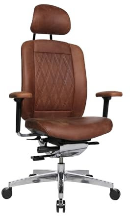 Wagner Alu Medic Limited S ergonomischer Profi Bürostuhl Drehstuhl Schreibtischstuhl mit bewegter Sitzfläche durch Dondola Gelenk echt Leder Cognac braun Vintage