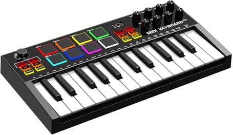 OYAYO MIDI Keyboard Controller 25 Key USB MIDI Keyboard With 8 Backlit Drum Pads, 8 Knobs, Knob Tremolo, DAW Integration, Bluetooth, Mini Portable Keyboard MIDI Controller for Music Production