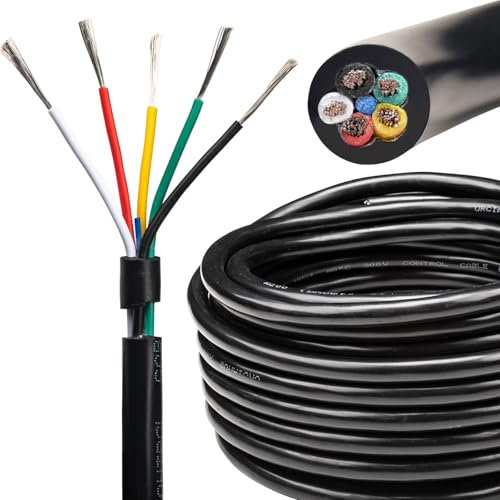URCIANOW 18 Gauge 5 Core Cable 10Meters Electrical Wire 5x0.75mm cable UL2464 Tinned Copper Cable Stranded Electrical Wires for LED Lighting