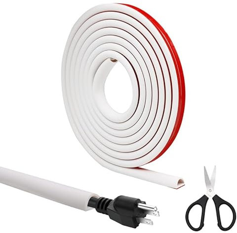 KASURE 3 m Kabelkanal, Flexibel kabelkanäle Aussenbereich, D-Form Kabelschacht Boden Flach, Selbstklebend Kabel Verstecken, Kabelbrücke Wand für Zuhause, Büro, Schule, mit 1 Schere(Weiß, 15 x 10 mm)