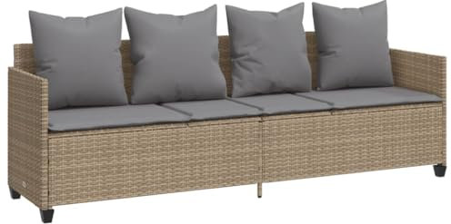 4-Sitzer Sofa mit Kissen, Garten Schlafsofa Gartenliege Outdoor Sofa Couch Liege Sonnenliege Terrassenliege, Verstellbare Rückenlehne, Beige Poly Rattan