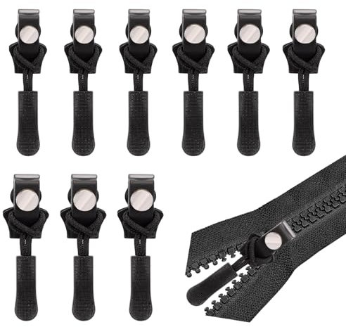 9 Stück Schwarz Fix Zip Puller, keine Werkzeuge erforderlich Reißverschluss-Reparatur-Set, abnehmbare Nylon Spule Reißverschlüsse Puller für Jacke Gepäck Rucksäcke Reisen Praktische Zubehör Ersatz