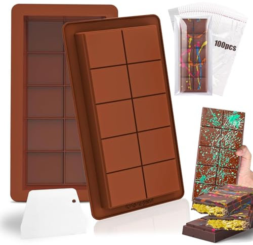 Schokoladenform Silikon, 2 Stück Schokoladentafel Tief Form mit Schaber und Tasche, Schokoladentafel Tiefe Schokoladenform, Extra Tief Schokolade Form für Schokolade Praline Süßigkeiten
