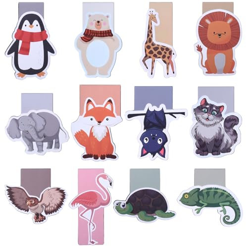12 Stück Lesezeichen für Kinder, Süße Tiere Magnetische Lesezeichen für Jungen Mädchen Buchliebhaber Mitgebsel Kindergeburtstag Zubehör
