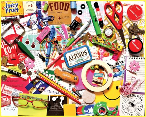White Mountain 1000 Piece Jigsaw Puzzle Nostalgic Colorful, Junk Drawer | Large Pieces, Gift for Adults and Family, 24x30 in, Collage