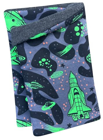 Wollhuhn Öko Mädchen/Jungen/Kinder Warmer Schlupfschal/Halstuch Innen Fleece Gefüttert Viele Motive Winter Übergangszeiten (aus Öko-Stoffen) 20220523 (Space Neon Grün)