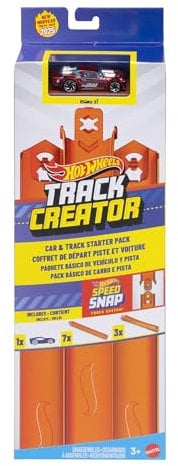 Hot Wheels Spielzeugauto-Trackset, Track Creator Starterset mit Die-Cast-Fahrzeug im Maßstab 1:64, ca. 3 Meter Track-Schnellstecksystem und geformte Tracks mit Zwei Adaptern,JDW43