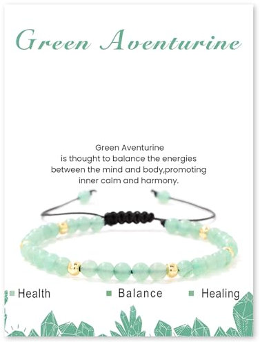 Hernin Bracelets de Pierres Naturelles pour Femmes 4mm Naturelle Bracelet avec Perles en Or Bracelet Naturel Réglable avec Corde Tressée pour Femmes Hommes (Aventurine verte)