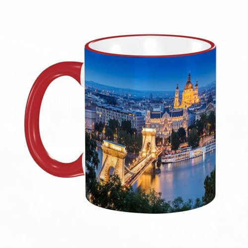 KDWJS Tasse Keramik Kaffeetassen Große 11oz Tassen 330ml Trinkgläser Mit Griff Personalisierte Geschenk Weiß,Blick auf die Innenstadt von Budapest über die Donau, wunderschöne Stadtlandschaft nach So