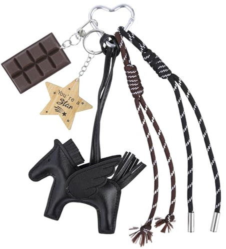 Onperpoe Pony Anhänger Y2k Design aus Seil für Handtasche Schlüsselanhänger in Künstlichem Leder Schwarz Unisex Schlüsseltasche Accessoire