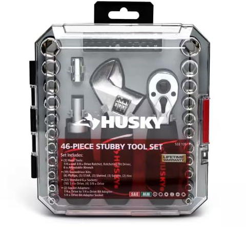 Husky 1/10.2 cm und 3/20.3 cm Kurzer Ratschen- und Steckschlüsselsatz (46-teilig)