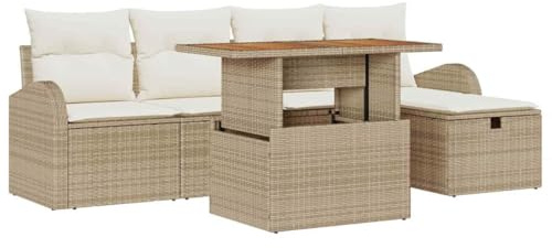 vidaXL Garten-Sofa-Set 6 pcs Beige Poly-Rattan, Garten und Terrasse, moderner Rattan-Sofa, wetterfest, platzsparend, Lounge-Set für draußen