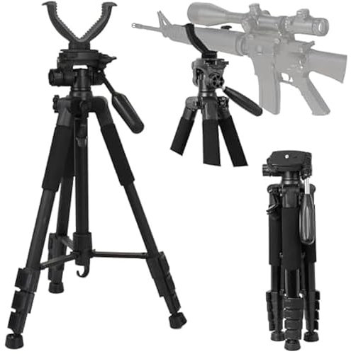 Trípode de caza para rifle de francotirador, soporte de tiro de ballesta, con una base de trípode que puede inclinarse y girar horizontalmente, aleación de aluminio de 21 a 62 pulgadas en forma de V