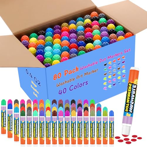 Crtiin Bingo Daubers Marker, waschbar, 40 verschiedene Farben, 80 Stück, 11,3 g, ideal für Kunst und Handwerk, Malerei, Bingo-Zubehör