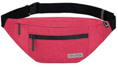 FIT&FUN Marsupio Uomo Donna Unisex, Marsupio Impermeabile, con 4 Tasche con cerniera e foro per jack di cuffie, Cintura Regolabile, Allenamento all'aperto, Escursionismo, Città. (Rosa antico)
