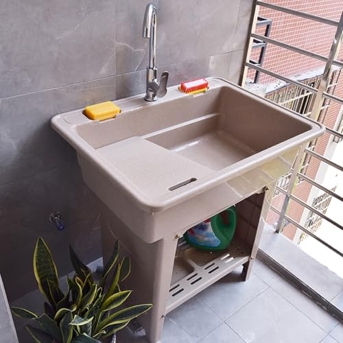 Fregadero Exterior Jardin de Plástico,Fregadero Portatil Camping,Pila de Lavar,Lavabo con Grifo,kit de desagüe,Pica Baño,Lavadero Ropa a Mano,para Interior,Garaje,Restaurante,Lavandería(Marble color,6