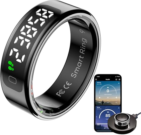 findtime Smart Ring with Display Sleep Tracker Heart Rate Blood Oxygen Monitor Tasbih Finger Counter Gesture Control Step Counter Calorie Waterproof Health Fitness Smart Rings for Men Women