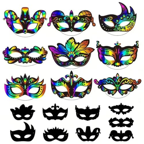 DIFLAX 9 Stück Kratzbilder Set für Kinder, Kratzbilder, Kratzbild Set, Masken zum Bemalen, Kinder Kratzbilder Set, Tiermasken zum Bemalen für Halloween, Geburtstag, Party, Spiel, Geschenk
