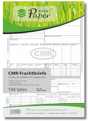PaperXpert CMR Frachtbrief x 100 | 4-teilig | DIN A4 Einzelblätter im Wechsel | Für Laser- & Inkjetdrucker | Internationaler Güterverkehr | nach neustem ADR-Standard - Made in Germany